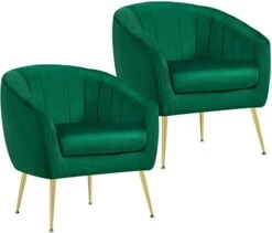 Yaheetech Accent Chair, Modern And Cozy Barrel Chair With Gold Metal Legs, Tufted Accent Armchair For Living Room/Bedroom/Office/Guest Room Green, Set Of 2 -Songmics Furniture Shop 31gmU6WxWHL. AC