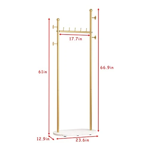 DR.IRON Gold Clothing Racks With Marble Base Modern Gold Coat Racks Freestanding Gold Clothes Rack With Shelves For Bedroom Heavy Duty Garment Racks In Hallway, Entryway 4 DR.IRON Gold Clothing Racks With Marble Base Modern Gold Coat Racks Freestanding Gold Clothes Rack With Shelves For Bedroom Heavy Duty Garment Racks In Hallway, Entryway - Image 4