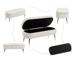 CIMOTA Modern Upholstered Storage Bench For Bedroom Sherpa Ottoman Entryway Beach Faux Fur End Of Bed Bench With Metal Legs For Living Room, Beige, 45 Inches -Songmics Furniture Shop 31h0eXkaEYL