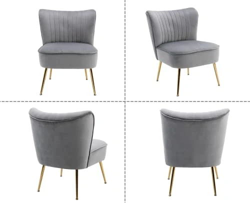 Shunzhi Velvet Accent Chairs Set Of 2 Modern Upholstered Slipper Chairs With Golden Legs Comfy Armless Wingback Side Chairs Corner Chair For Bedroom/Dining Room/Living Room/Office, Grey 3 Shunzhi Velvet Accent Chairs Set Of 2 Modern Upholstered Slipper Chairs With Golden Legs Comfy Armless Wingback Side Chairs Corner Chair For Bedroom/Dining Room/Living Room/Office, Grey - Image 3