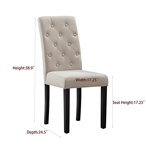 CRECQ Fabric Dining Chairs,Modern Tufted Solid Wood Padded Parsons Chair For Dining Room Set Of 6(Cream) 2 CRECQ Fabric Dining Chairs,Modern Tufted Solid Wood Padded Parsons Chair For Dining Room Set Of 6(Cream) - Image 2