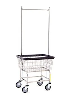 R&B Wire™ 100E58 Heavy Duty Wire Laundry Cart With Double Pole Rack, 2.5 Bushel, Chrome