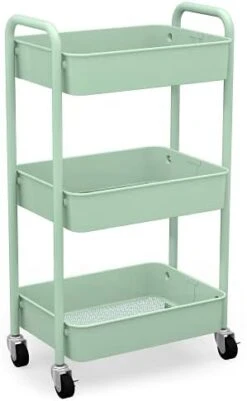 CAXXA 3-Tier Rolling Metal Storage Organizer - Mobile Utility Cart Kitchen Cart With Caster Wheels, White -Songmics Furniture Shop 31hVM7jD0rS. AC