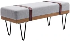 HEAH-YO Modern Indoor Bench, 18” Seat Height Entryway Bench With PU Leather Strap And Metal Legs, Linen Footstool And Ottoman For Living Room Bedroom, Gray -Songmics Furniture Shop 31hVQlJdLPL. AC 2
