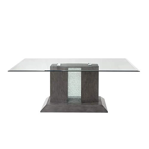 BOWERY HILL Transitional Dining Table With Glass Top In Gray Oak 2 BOWERY HILL Transitional Dining Table With Glass Top In Gray Oak - Image 2