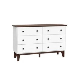 LYNSOM White Dresser For Bedroom, Modern 6 Drawer Double Dresser With Deep Drawers And Gold Knobs, Wood Storage Chest Of Drawers For Living Room, Office