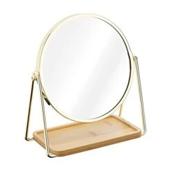 Navaris Vanity Mirror With Tray - Double-Sided Table Top Makeup Mirror With 1x/2x Magnification And Bamboo Base - For Bathroom, Bedroom, Desk - Black -Songmics Furniture Shop 31hsuouWDOL
