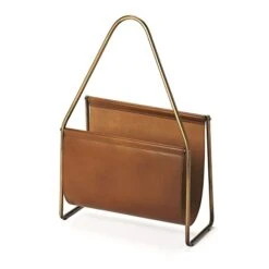 Leather Magazine Basket Brown Iron
