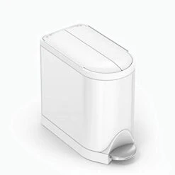 Simplehuman 10 Liter / 2.6 Gallon Butterfly Lid Bathroom Step Trash Can, White Steel