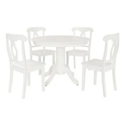 DOREL Living Aubrey 5 Piece Traditional Height Pedestal Dining Set, White