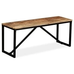Queen.Y 43 Inch Solid Wood Entryway Bench, Retro Living Room Benches Seat Kitchen Dining Room Bench, Industrial Style With Steel Frame, Multi-Functional Footrest Stool Indoor Bench (Brown)