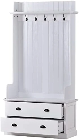 TAVENS Hall Tree With Storage Bench, 3-in-1 Entryway Bench With Coat Rack, Standing Coat Rack With 5 Metal Hooks And 2 Large Drawers For Hallway, Living Room, Mudroom 38.5”W X 15.7”D X 75”H,White 6 TAVENS Hall Tree With Storage Bench, 3-in-1 Entryway Bench With Coat Rack, Standing Coat Rack With 5 Metal Hooks And 2 Large Drawers For Hallway, Living Room, Mudroom 38.5”W X 15.7”D X 75”H,White - Image 6