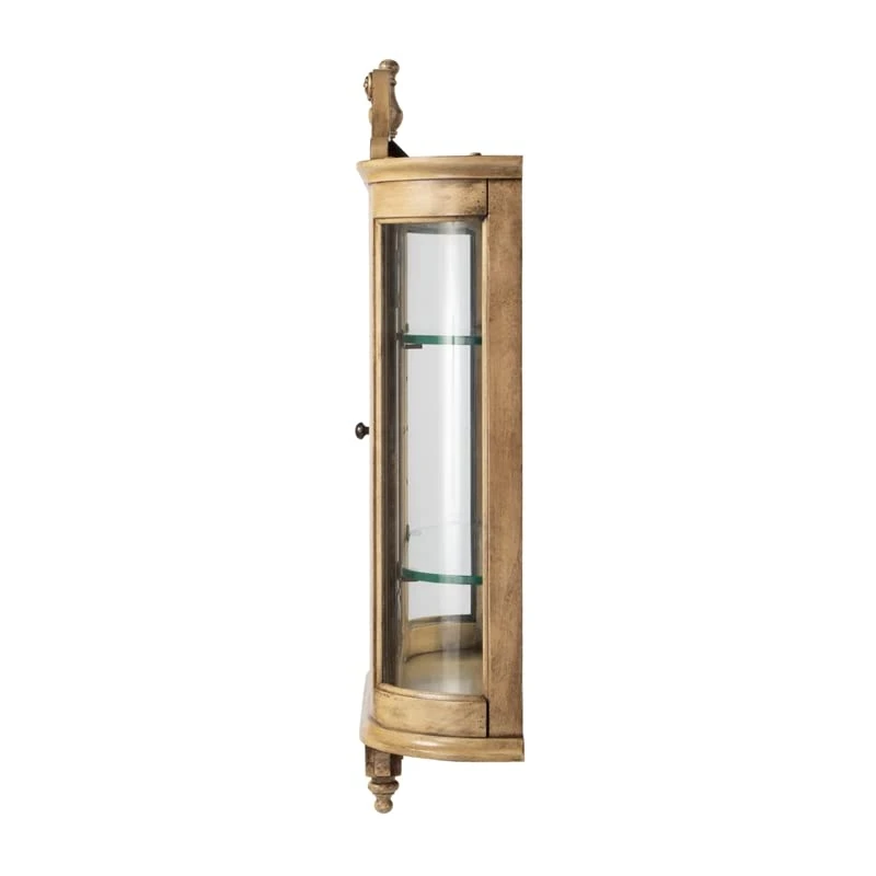 BOWERY HILL Traditional Wood Wall Curio With 2 Adjustale Glass Shelves In Beige 2 BOWERY HILL Traditional Wood Wall Curio With 2 Adjustale Glass Shelves In Beige - Image 2