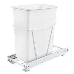 Rev-A-Shelf RV-9PB S Single 30-Quart Wire Construction Bottom Mount Pullout Kitchen Waste Trash Can Container Bin With Full-Extension Slides, White