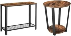 VASAGLE Console Table, 2-Tier Entryway Table With Mesh Shelf, Narrow Sofa Table, Steel Frame, Adjustable Feet, For Hallway, Living Room, Industrial Style, Rustic Brown And Black ULNT80X -Songmics Furniture Shop 31jYPZKoYVL. AC