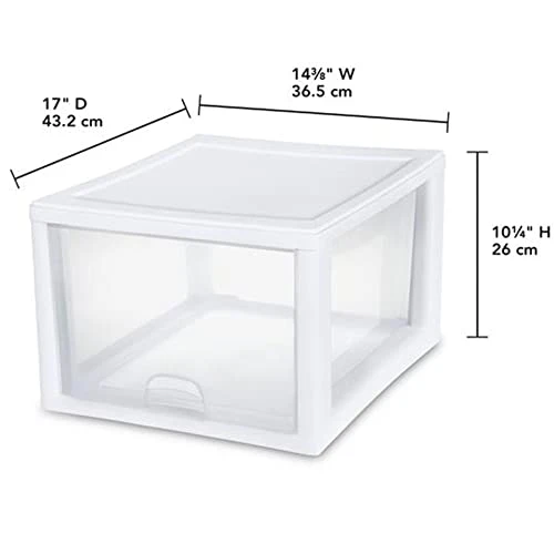 Sterilite 27 Quart White Frame Clear Plastic Stackable Storage Container Bin W/Single Drawer, 4 Pack 4 Sterilite 27 Quart White Frame Clear Plastic Stackable Storage Container Bin W/Single Drawer, 4 Pack - Image 4