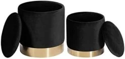 DEERUN Round Velvet Storage Ottoman Foot Rest Stool/Upholstered Footstool With Gold Plating Base,Pack Of 2 (Black) -Songmics Furniture Shop 31k3VwdfuUL. AC