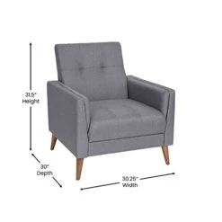 Flash Furniture Conrad Commercial Mid-Century Modern Chair - Slate Gray Faux Linen Upholstery - Buttonless Tufting - Wood Legs -Songmics Furniture Shop 31k7gDt1KBL