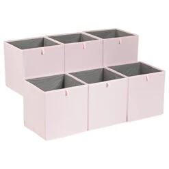 Amazon Basics Collapsible Fabric Storage Cube Organizer Bins - Pack Of 6, Peony Pink, 13x15x13"