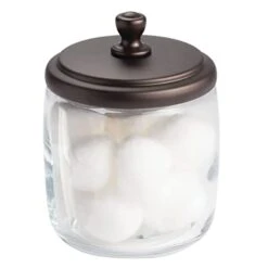 MDesign Small Apothecary Organizer Canister Jars - Glass Containers With Steel Lid For Bathroom, Organization Holder For Vanity, Counter, Hamill Collection - 2 Pack - Clear/Bronze 14 MDesign Small Apothecary Organizer Canister Jars - Glass Containers With Steel Lid For Bathroom, Organization Holder For Vanity, Counter, Hamill Collection - 2 Pack - Clear/Bronze -Songmics Furniture Shop 31kHD9MQoFL