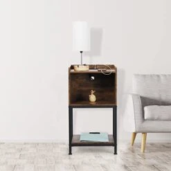 ABQ Nightstand With Charging Station, 2 Tier End Table With USB Ports And Outlets, Side Table With Drawer And Storage Shelf For Small Space In Living Room, Bedroom, 15.75 X 12.6 X 28.94 Inches -Songmics Furniture Shop 31kLuZTDqSL