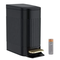 BETHEBEST 1.6 Gallon Small Step Trash Can With Lid,Compact Rectangular Garbage Can With Removable Liner Bucket For Bathroom,Bedroom,Office,Black