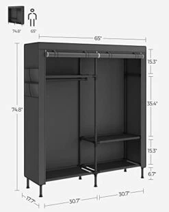 SONGMICS Garment Rack Heavy Duty Clothes Rack, 65 Inch Freestanding Portable Wardrobe Closet With Hanging Rails And Shelves, Total Load 242 Lb, Easy Assembly, For Cloakroom Bedroom, Black URDR301B02 -Songmics Furniture Shop 31kUTHb1xEL