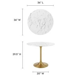 Modway Lippa 36" Mid-Century Dining Table With Round Artificial Marble Top In Gold White -Songmics Furniture Shop 31ka2Cb26LL