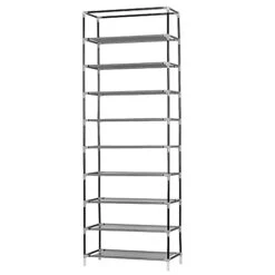 SoSo-BanTian1989 Grey 10 Tiers Metal Tube Frame Shoe Rack With Dustproof Cover, 27 Pairs Shoes Cabinet Closet Storage Organizer Tower Shelf -Songmics Furniture Shop 31kechAicxL