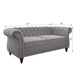2 Piece Living Room Set, Velvet Chesterfield Sofa Loveseat Couch With Scroll Arms And Nailhead For Living Room, Office (Grey) -Songmics Furniture Shop 31kesSqgFEL