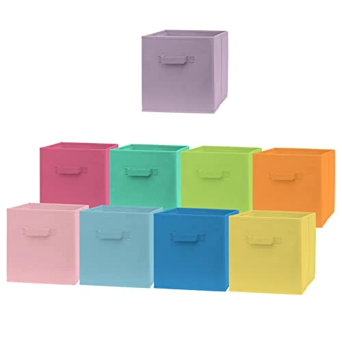 Cube Storage Bins - Fun Colored 11 Inch Storage Cubes (9 Pack) | Fabric Cubby Basket For Home, Kids Room & Nursery | Dual Handles, Foldable | Cube Organizer Storage Bin 1 Cube Storage Bins - Fun Colored 11 Inch Storage Cubes (9 Pack) | Fabric Cubby Basket For Home, Kids Room & Nursery | Dual Handles, Foldable | Cube Organizer Storage Bin