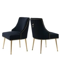 SEYNAR Dining Chairs, Comfortable Modern Kitchen Chairs With Gold Legs, Fabric Upholstered Dining Room Chairs, Accent Chairs Set Of 2, Tufted Velvet Chair For Kitchen Dining Room Guest Room(Black)
