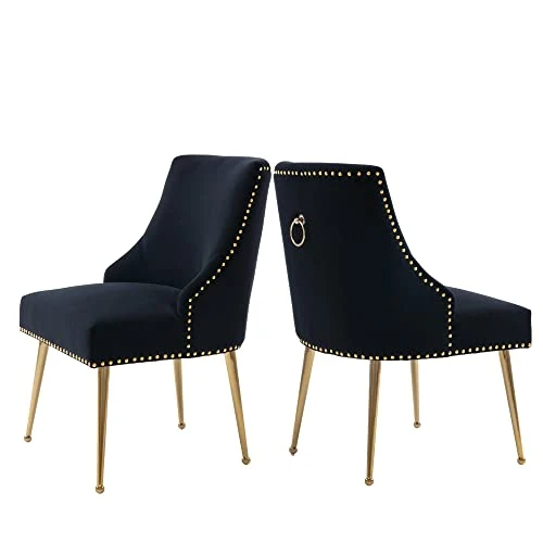 SEYNAR Dining Chairs, Comfortable Modern Kitchen Chairs With Gold Legs, Fabric Upholstered Dining Room Chairs, Accent Chairs Set Of 2, Tufted Velvet Chair For Kitchen Dining Room Guest Room(Black) 1 SEYNAR Dining Chairs, Comfortable Modern Kitchen Chairs With Gold Legs, Fabric Upholstered Dining Room Chairs, Accent Chairs Set Of 2, Tufted Velvet Chair For Kitchen Dining Room Guest Room(Black)
