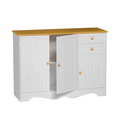 Yusong Kitchen Sideboard Buffet Pantry, Wooden Cupboard Storage Cabinet With 3 Doors And 2 Drawers, Accent Serve Coffee Bar Console Table For Dining Room Living Room, White 1 Yusong Kitchen Sideboard Buffet Pantry, Wooden Cupboard Storage Cabinet With 3 Doors And 2 Drawers, Accent Serve Coffee Bar Console Table For Dining Room Living Room, White