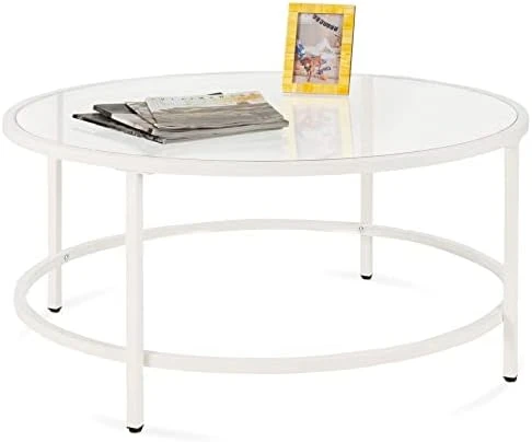 Best Choice Products 36in Modern Round Tempered Glass Accent Side Coffee Table For Living Room, Dining Room, Tea, Home Décor W/Metal Frame, Non-Marring Foot Caps - Black 7 Best Choice Products 36in Modern Round Tempered Glass Accent Side Coffee Table For Living Room, Dining Room, Tea, Home Décor W/Metal Frame, Non-Marring Foot Caps - Black - Image 7