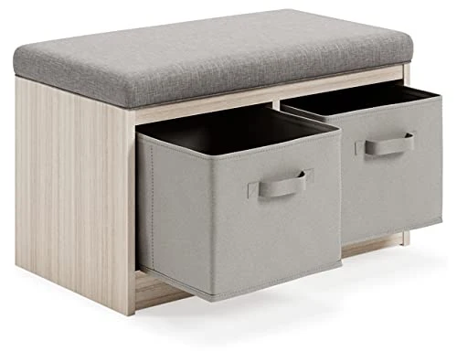 Signature Design By Ashley Blariden Upholstered Storage Bench With Removable Baskets, Gray 3 Signature Design By Ashley Blariden Upholstered Storage Bench With Removable Baskets, Gray - Image 3