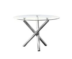 Best Master Furniture Crystal Modern Round Glass Top Dinette Table Only, Clear