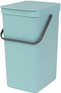 Brabantia Sort & Go Kitchen Recycling Can (4.2 Gal / Mint) Stackable Waste Organiser With Handle & Removable Lid, Wall/Cupboard Mounting