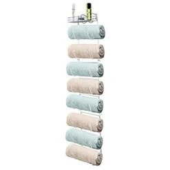 Wall Mount Metal Wire Towel Storage Shelf Organizer Rack Holder With 9 Compartments, Shelves For Bathroom Towels  Towel Rack Holder Wall Mount Towel Holder Towel Rack Towel Rack Organizer White