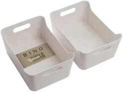 BINO 2-Pack Plastic Storage Basket, Beige - Small | Multi-Use Storage Basket | Rectangular Cabinet Organizer | Baskets For Organizing With Handles | Home & Office Organization & Container Storage -Songmics Furniture Shop 31mFtxWtmlL. AC