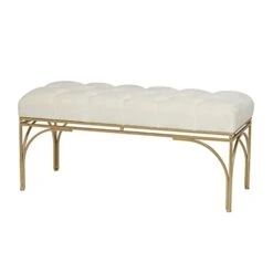 Deco 79 Metal Bench With Velvet Seat, 39" X 16" X 18", White