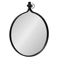 Kate And Laurel Yitro Round Industrial Modern Metal Framed Wall Mirror, 23.5x28.5, Black