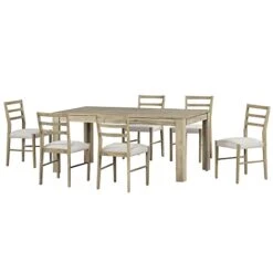 Merax 7-Piece Wooden Dining Table Set, Multifunctional Extendable Tabletop With 12” Leaf And 2 Drawers, 6 Chairs With Soft Cushion, Natural Wood Wash -Songmics Furniture Shop 31musfUyB0L