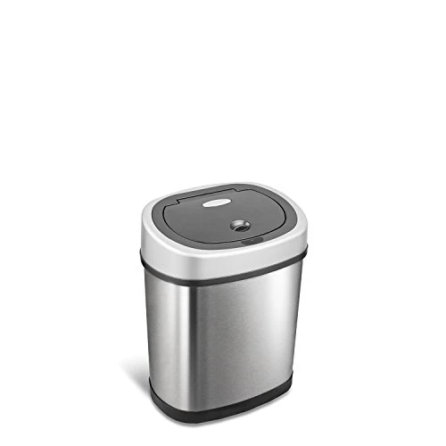 NINESTARS DZT-12-9 Automatic Touchless Infrared Motion Sensor Trash Can, 3 Gal. 12 L., Stainless Steel (Oval, Silver/Black Lid) 1 NINESTARS DZT-12-9 Automatic Touchless Infrared Motion Sensor Trash Can, 3 Gal. 12 L., Stainless Steel (Oval, Silver/Black Lid)