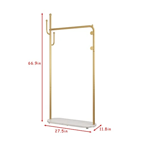 Metal Coat Rack Freestanding With Natural Marble Base, Entryway Coats Hanger Stand With 3 Hooks, Home Hotel Hall Tree-Gold 6 Metal Coat Rack Freestanding With Natural Marble Base, Entryway Coats Hanger Stand With 3 Hooks, Home Hotel Hall Tree-Gold - Image 6