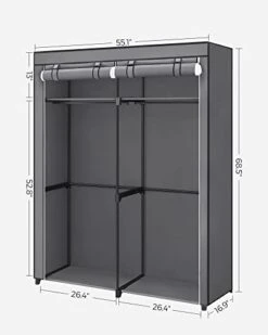 SONGMICS Closet Wardrobe, Portable Closet For Bedroom, Clothes Rail With Non-Woven Fabric Cover, Clothes Storage Organizer, 55.1 X 16.9 X 68.5 Inches, Gray URYG02GY 17 SONGMICS Closet Wardrobe, Portable Closet For Bedroom, Clothes Rail With Non-Woven Fabric Cover, Clothes Storage Organizer, 55.1 X 16.9 X 68.5 Inches, Gray URYG02GY -Songmics Furniture Shop 31nboNo5A6L