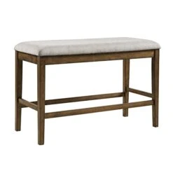 Wooden Frame Counter Height Bench Light Oak Finish Veneer Gray Textured Fabric Upholstery Dining Room Furniture Brown Modern Contemporary Wood