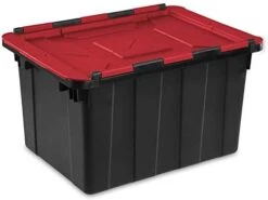 Sterilite 14619006 12 Gallon/45 Liter Hinged Lid Industrial Tote, Racer Red Lid W/ Black Base, 6-Pack -Songmics Furniture Shop 31ndkMihadL. AC