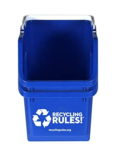 Recycling Rules! 6 Gallon Stackable Recycling Bin Container In Blue, Eco-Friendly BPA-Free Handy Recycler With Handle, 2-Pack 2 Recycling Rules! 6 Gallon Stackable Recycling Bin Container In Blue, Eco-Friendly BPA-Free Handy Recycler With Handle, 2-Pack - Image 2