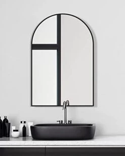 TinyTimes 20"x30" Arched Wall Mirror, Vanity Mirror, With Metal Frame, For Bathroom, Bedroom, Entryway, Modern & Contemporary Arch Top Wall Mirror - Black
